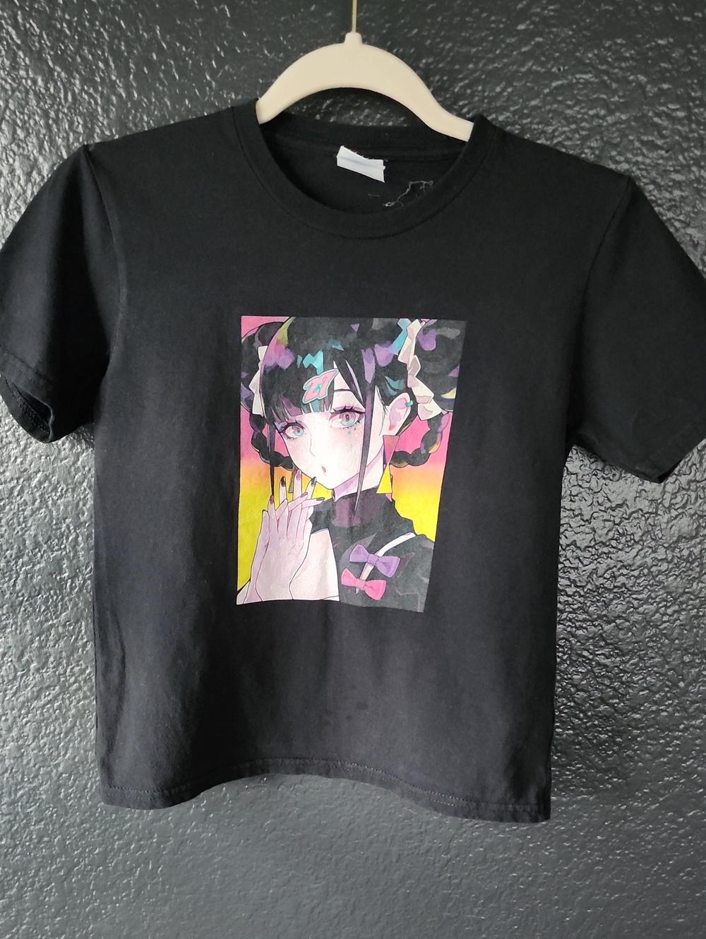 Port and Company Black Kids Short-Sleeve Tee with Colorful Anime Print